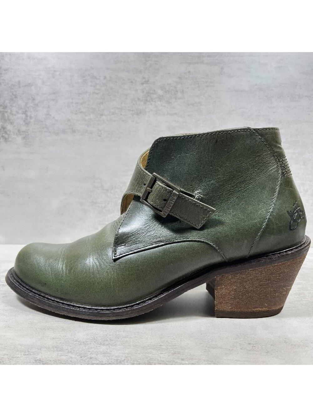 John Fluevog Adriana Chapot Buckle Leather Ankle Boots - Women's Size 9 - Green
